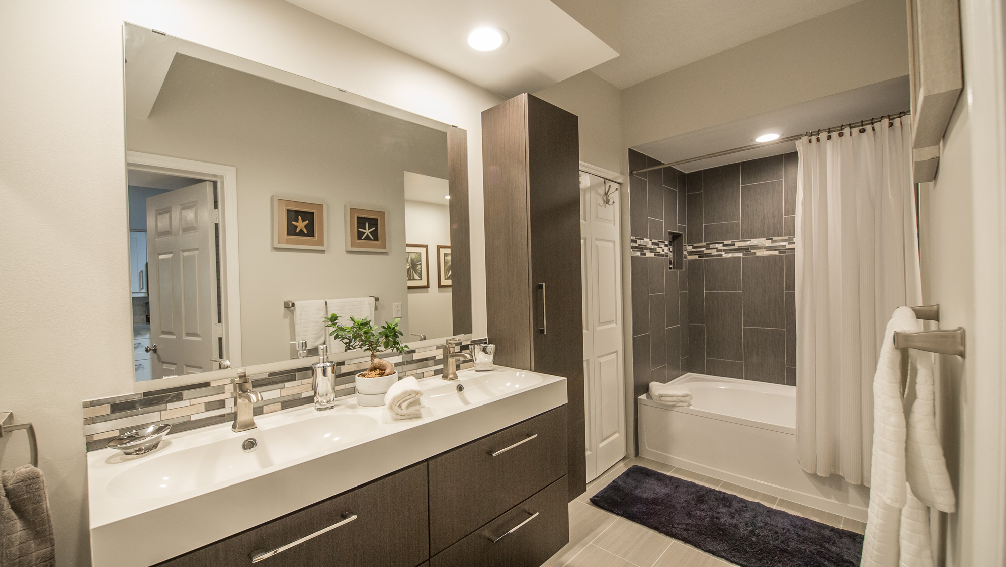 Stylish bathroom in a one-bedroom apartment at Village By The Bay, Aventura, Florida