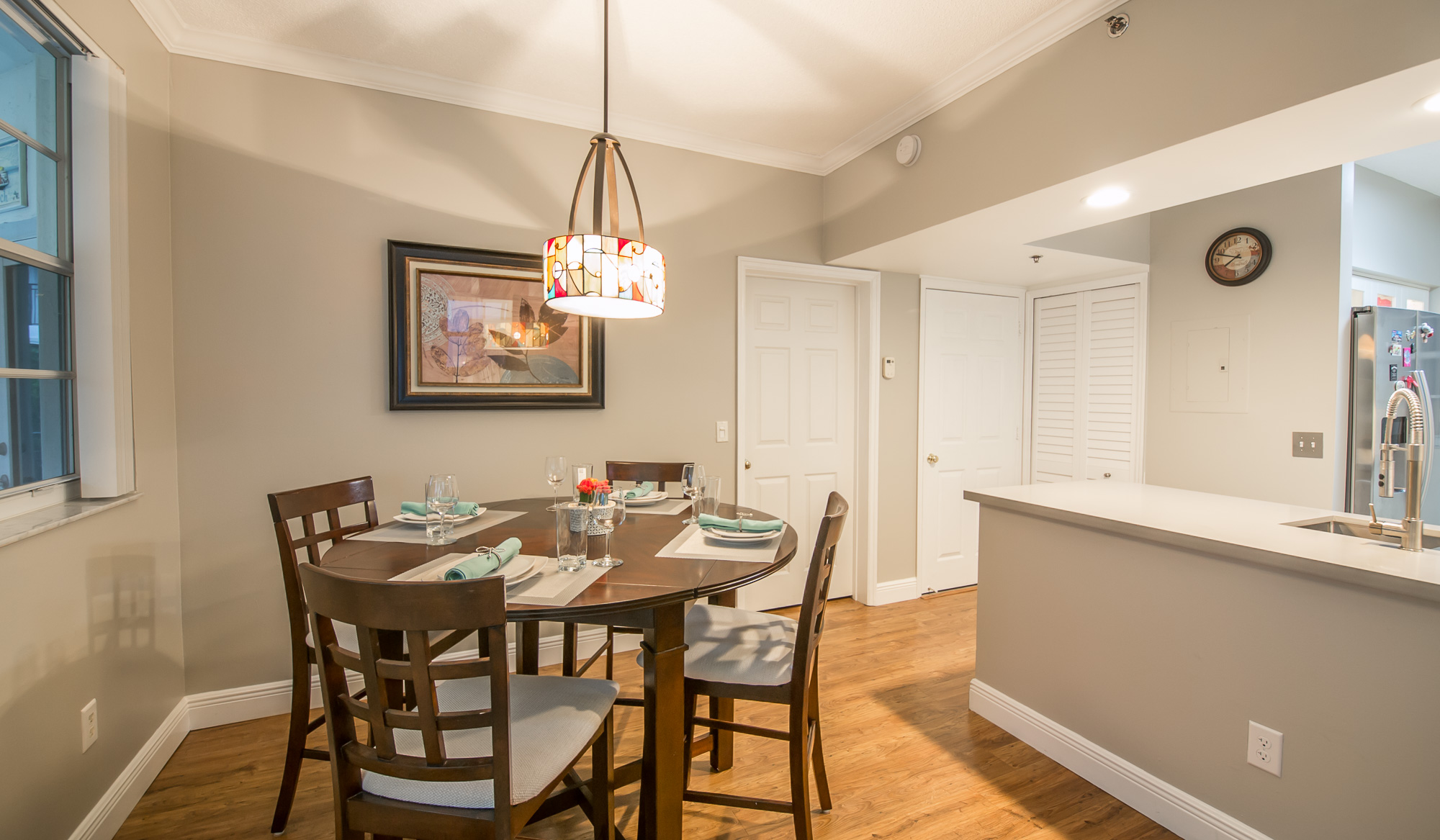 Dining table in a one-bedroom apartment at Village By The Bay, Aventura, Florida