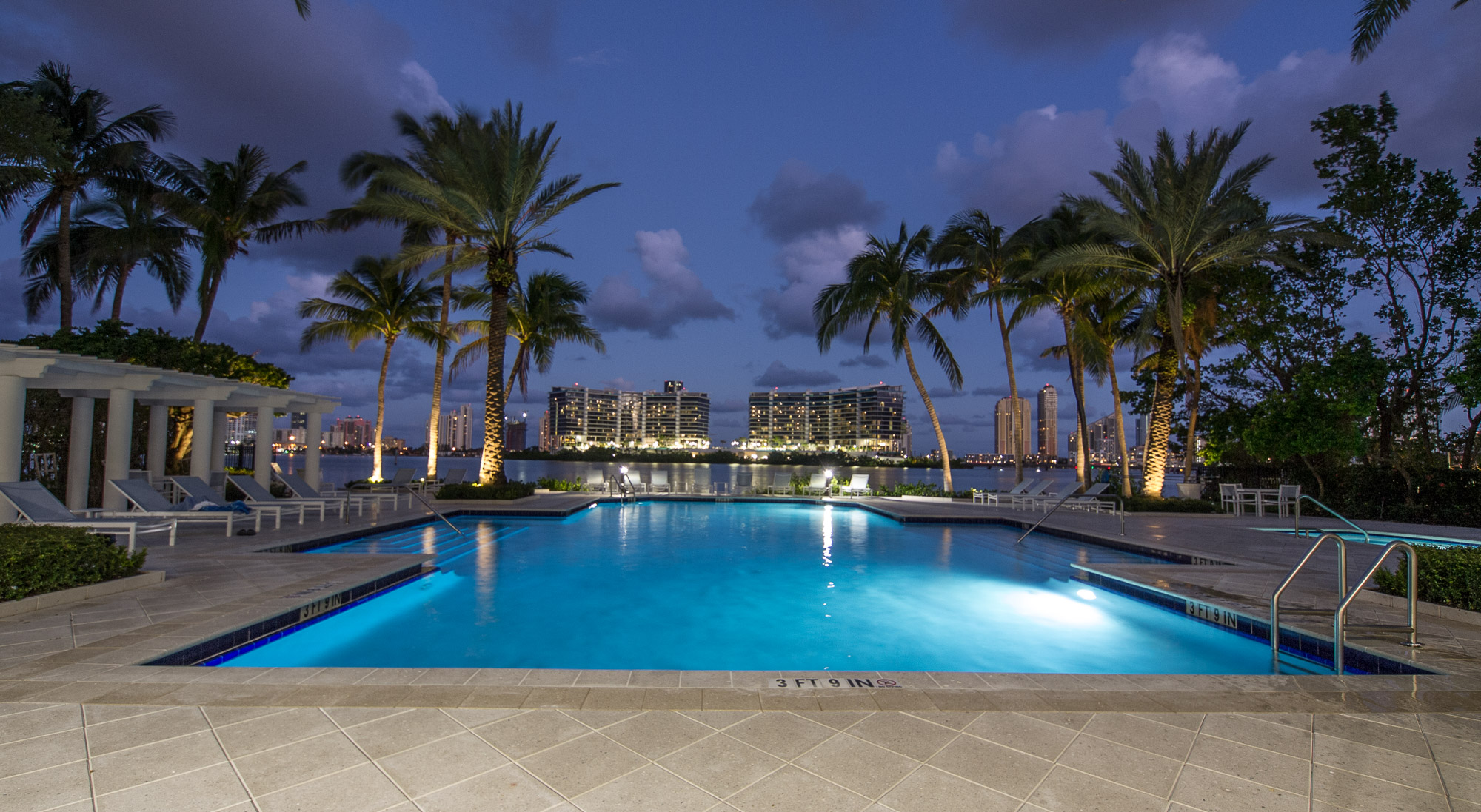East Pool at Night facing Williams Island